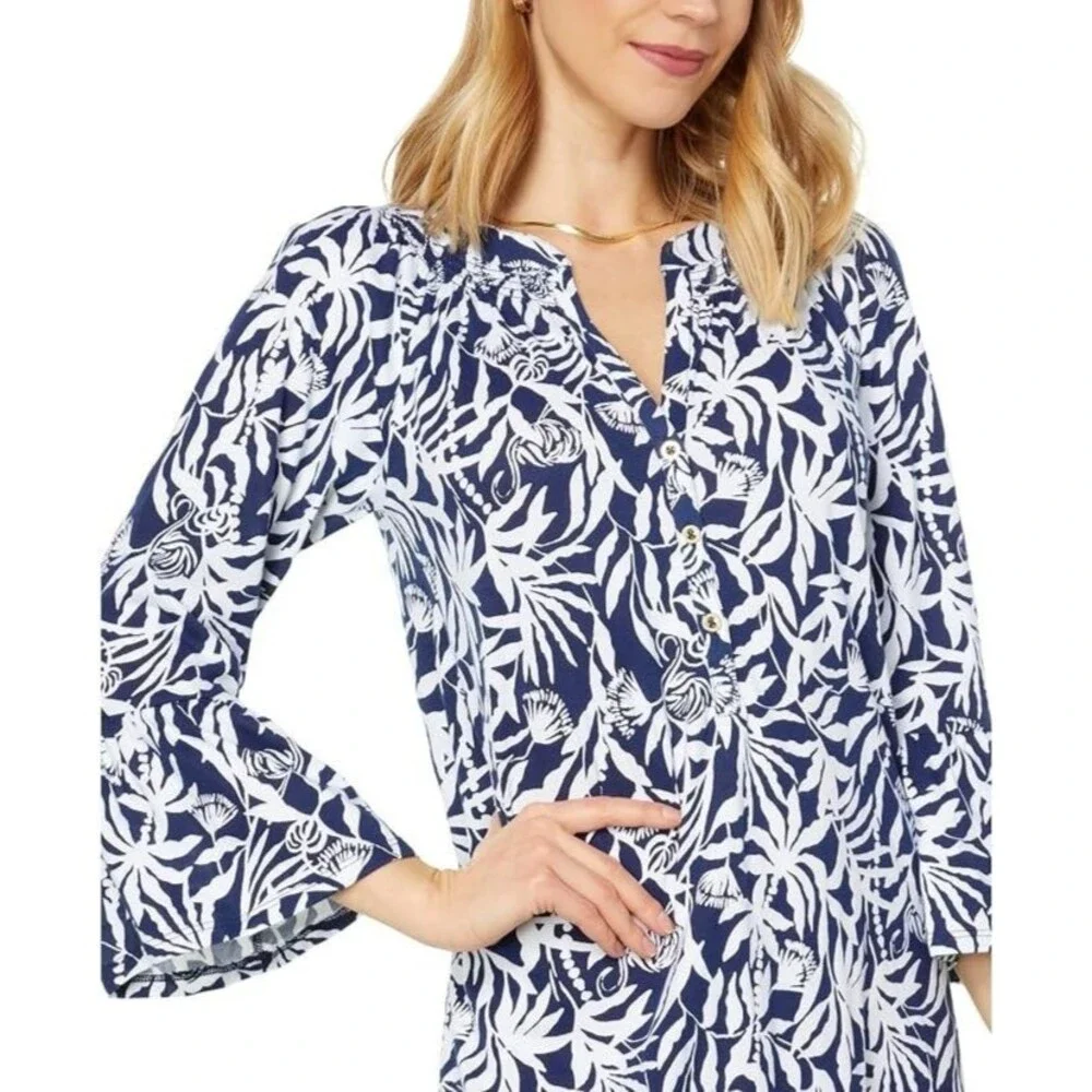 Lilly Pulitzer Norris Shift Swing Mini Dress Printed Bell Sleeve Cotton S 288126